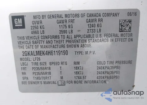 2017 GMC Terrain Sle-1 z USA, uszkodzony, nr VIN 2GKALMEK4H6119190